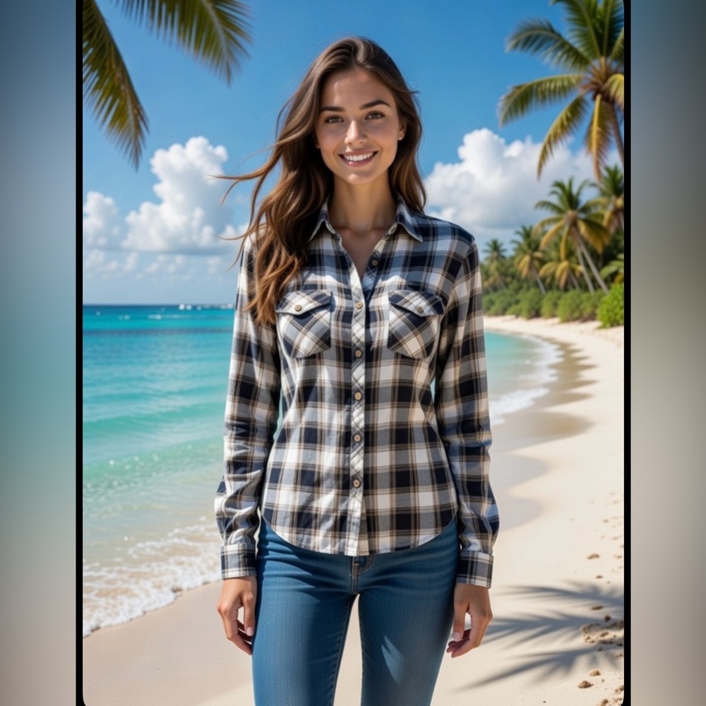 TNA Plaid Button-Up Women's Top